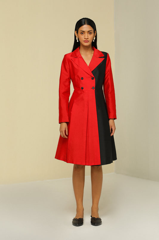 RED AND BLACK OVERLAP JACKET DRESS