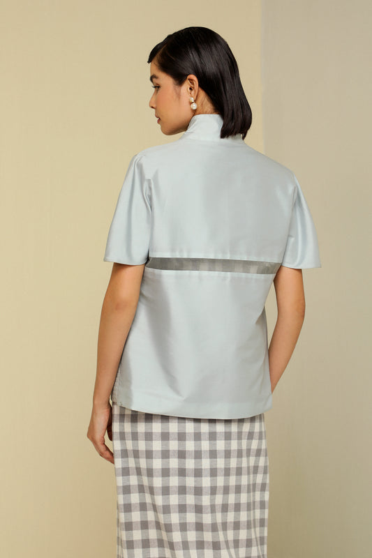 ICE BLUE STRIPE LIGHT WEIGHT REVERSIBLE SHORT JACKET