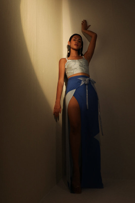 COLOR BLOCK WRAP SKIRT