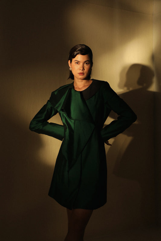 GREEN RUFFLE JACKET DRESS