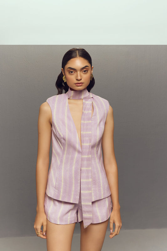 LAVENDER LINEN BOW TOP