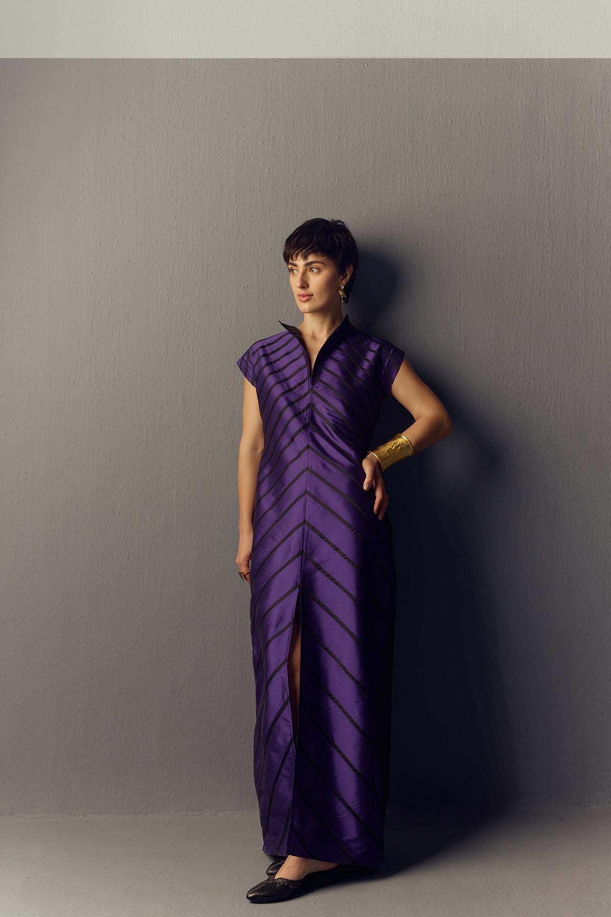 PURPLE LONG RIPPLE DRESS