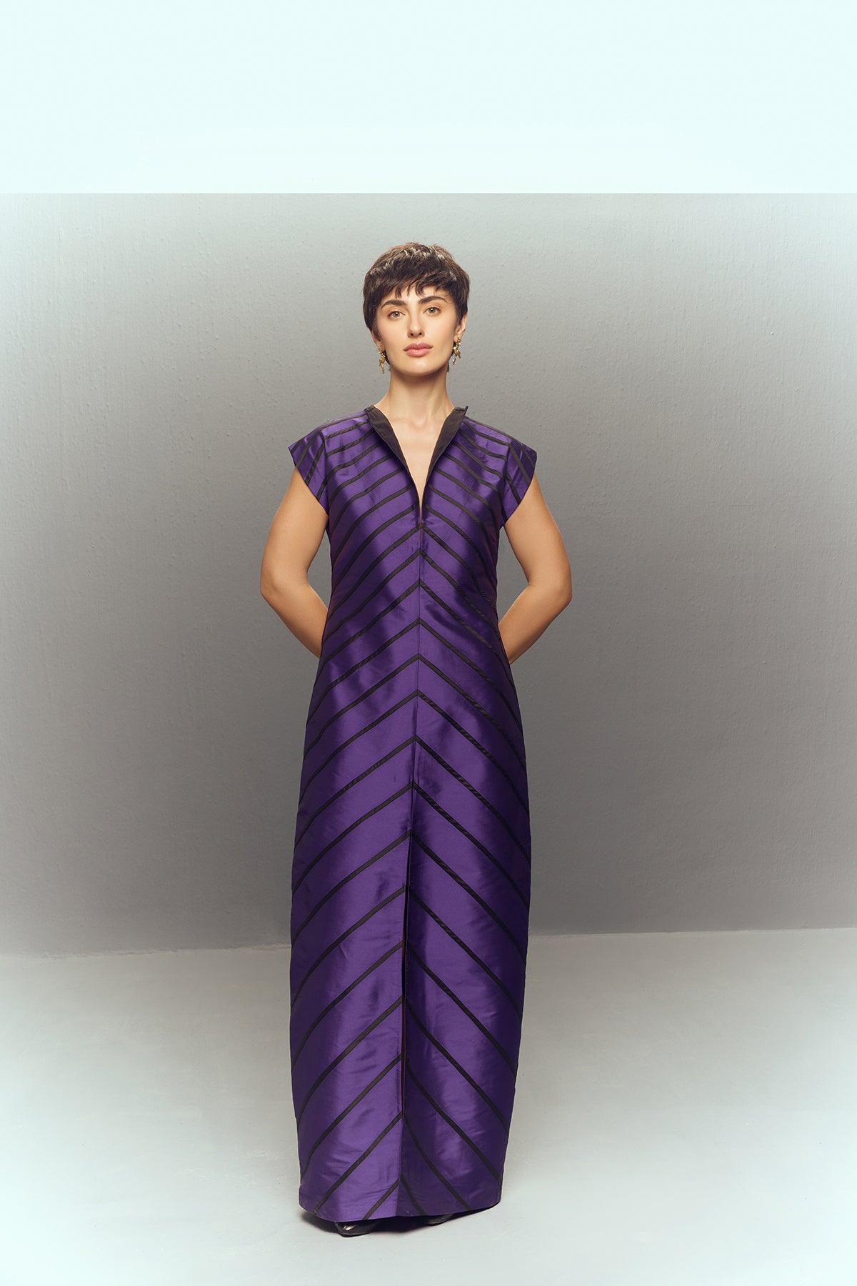 PURPLE LONG RIPPLE DRESS