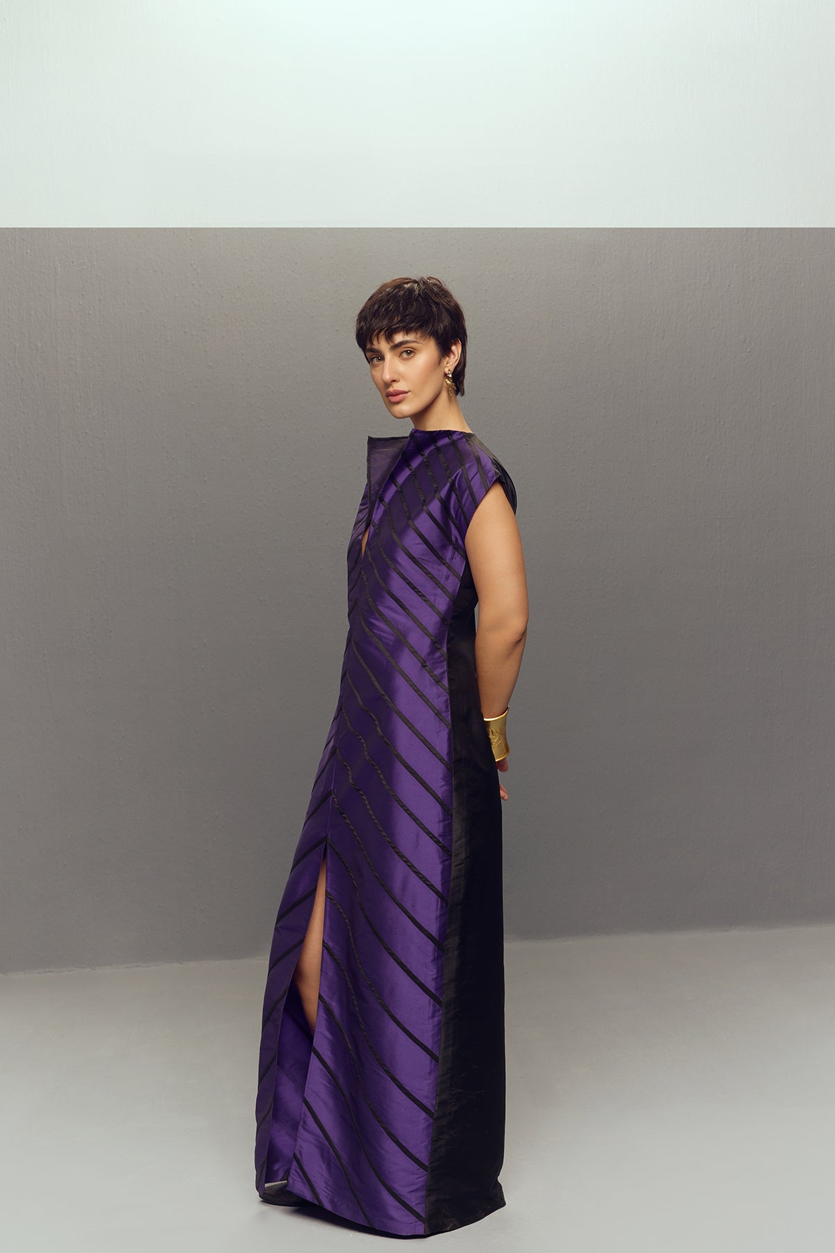 PURPLE LONG RIPPLE DRESS