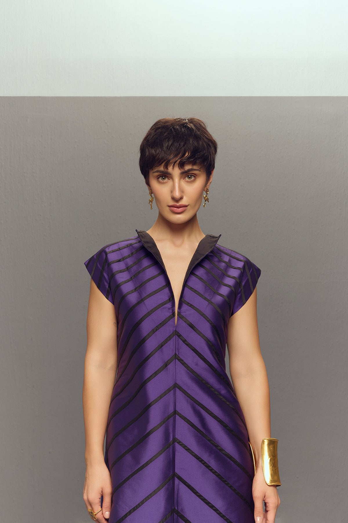 PURPLE LONG RIPPLE DRESS