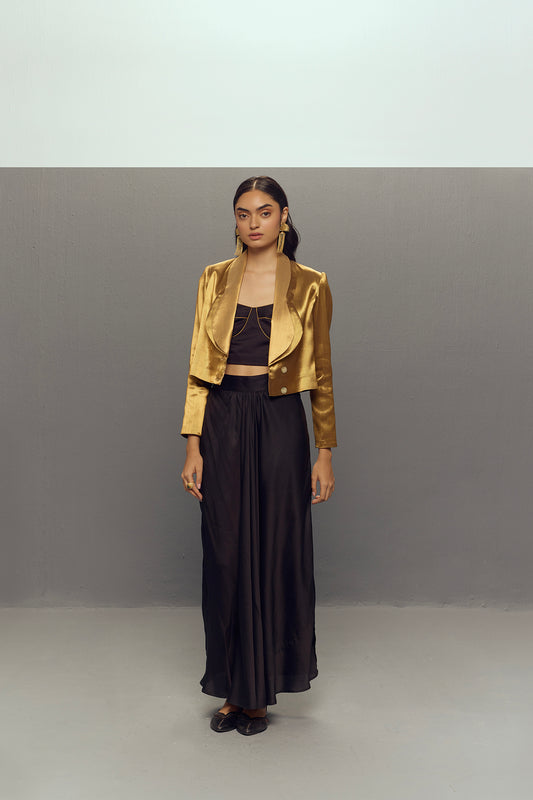 RIPPLE GOLD JACKET WITH BLACK SKIRT SET