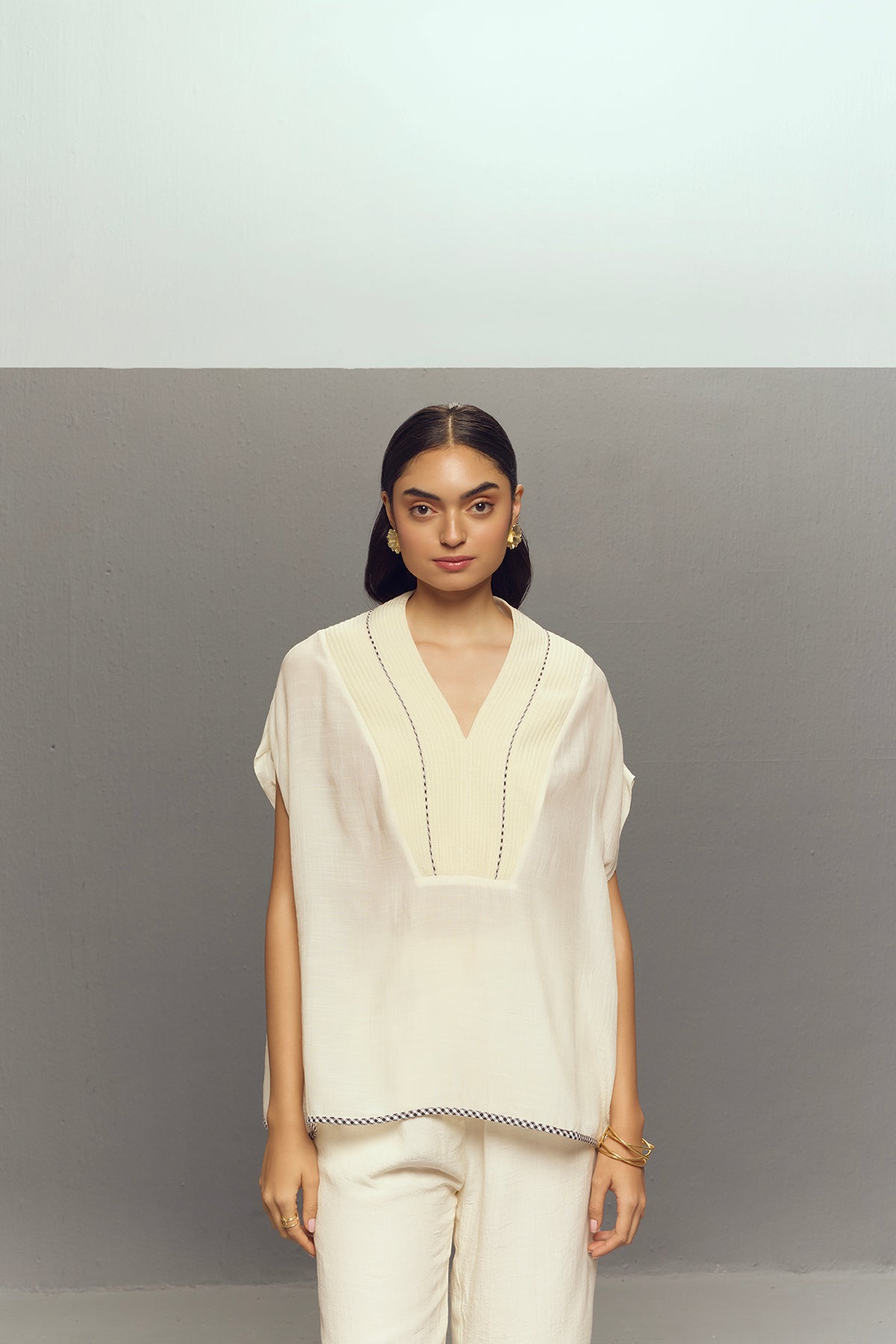 WAVE WHITE CREPE LINEN TOP