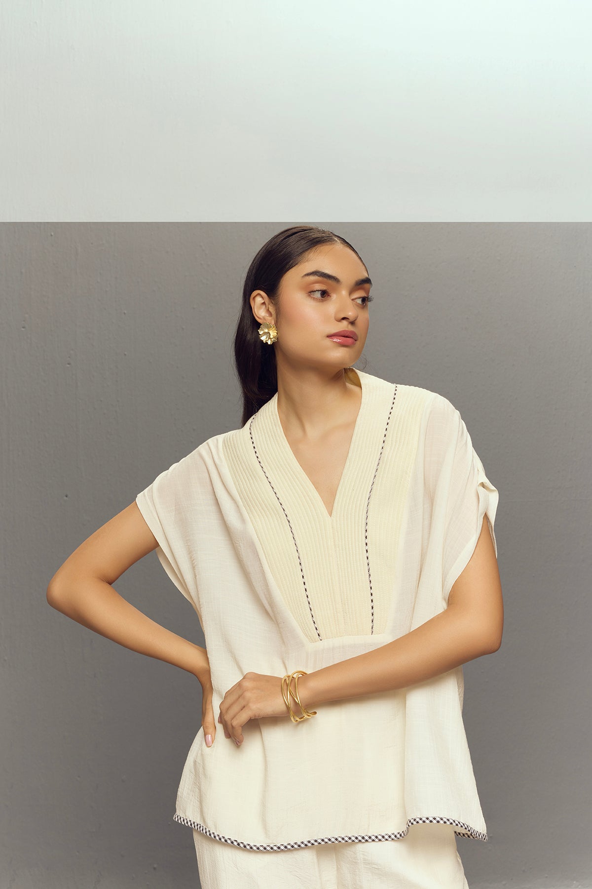 WAVE WHITE CREPE LINEN TOP