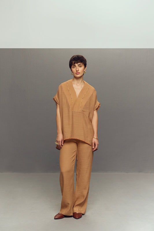 BEIGE CREPE LINEN PANTS