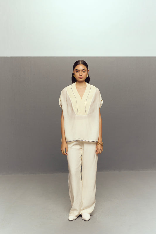 WHITE CREPE LINEN PANTS