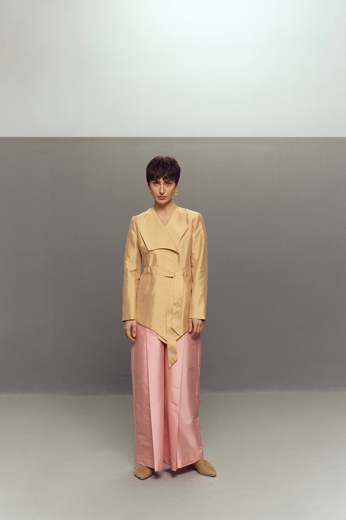 BEIGE WRAP SILK JACKET