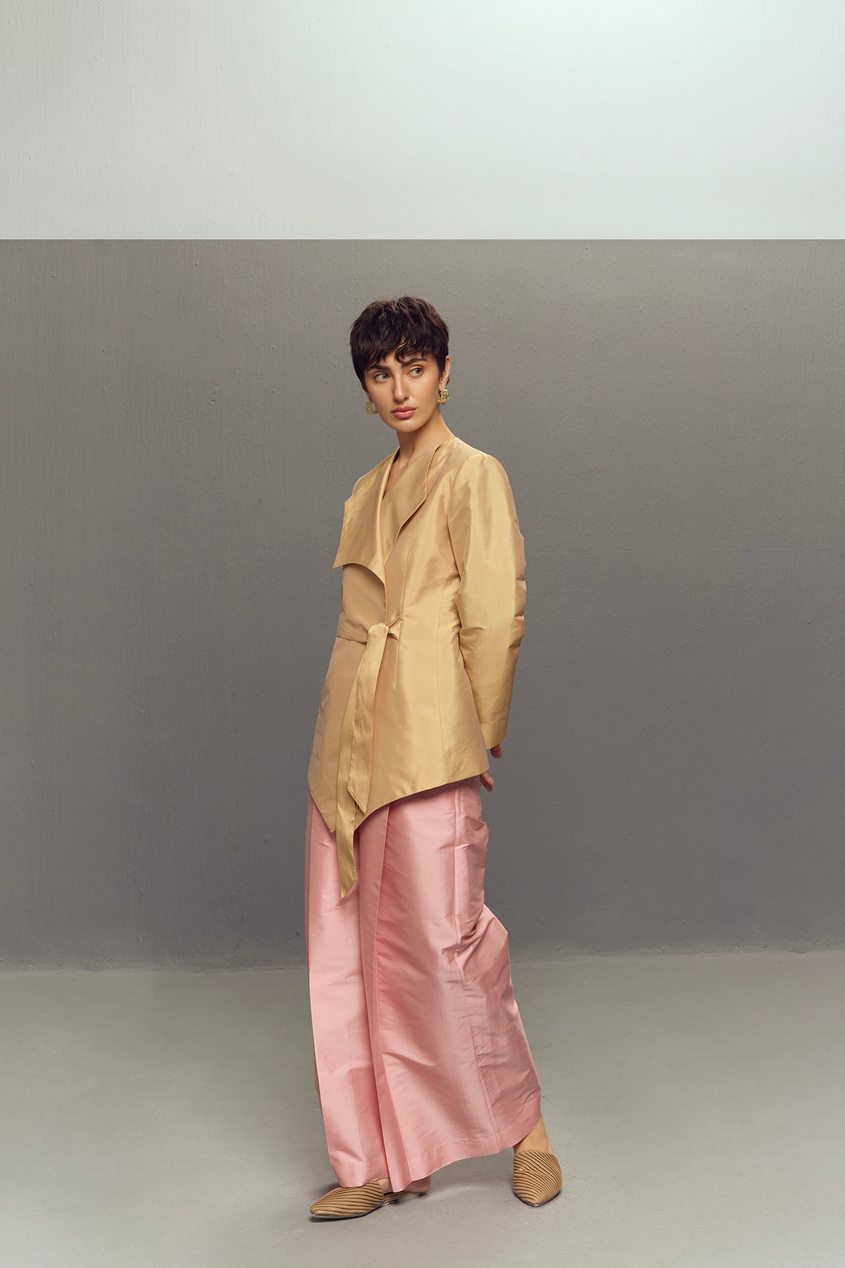 BEIGE WRAP SILK JACKET