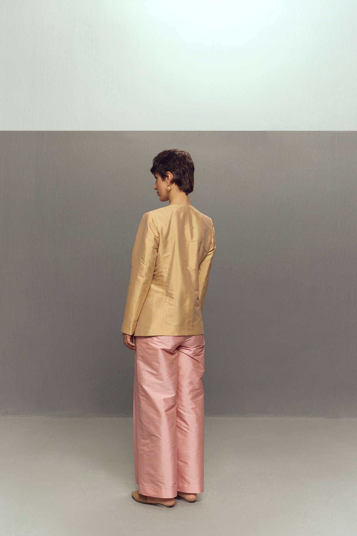 BEIGE WRAP SILK JACKET