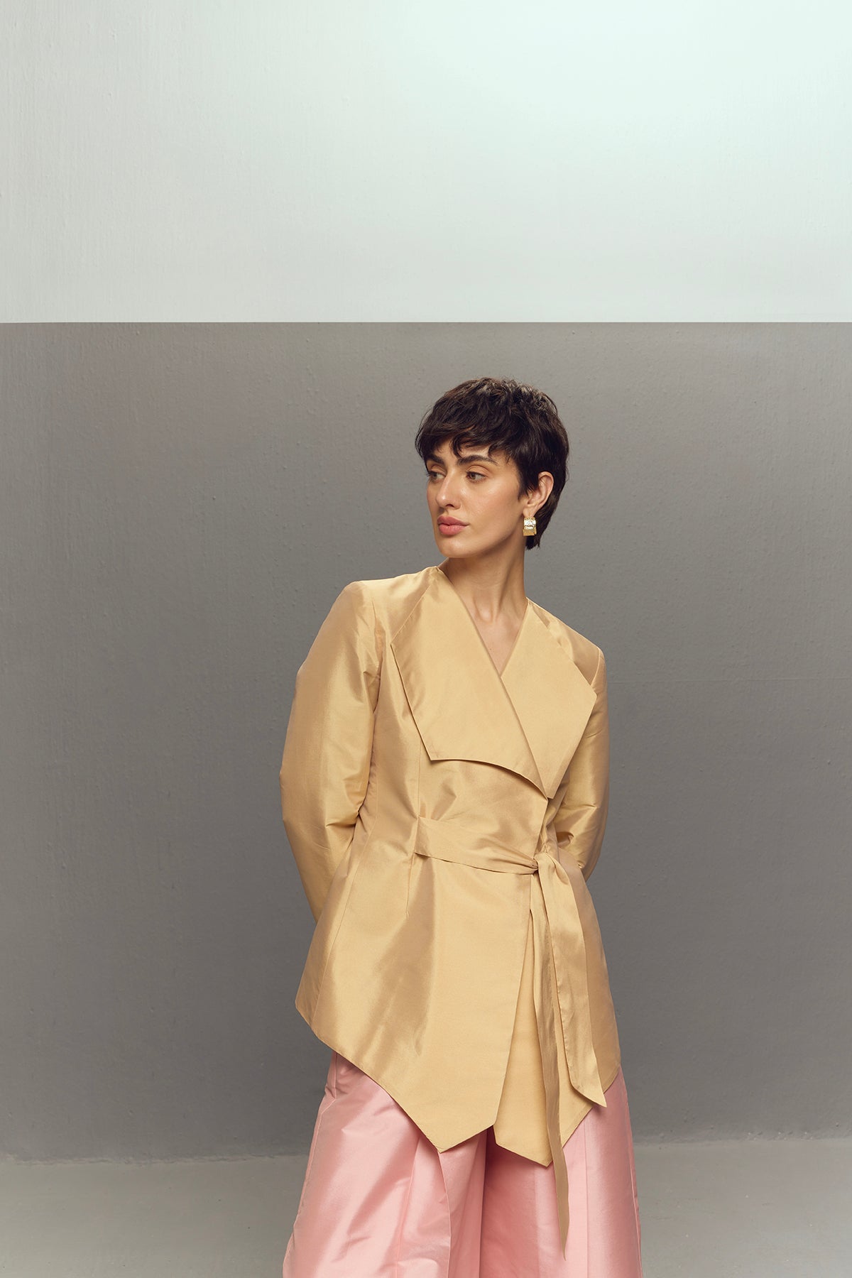 BEIGE WRAP SILK JACKET