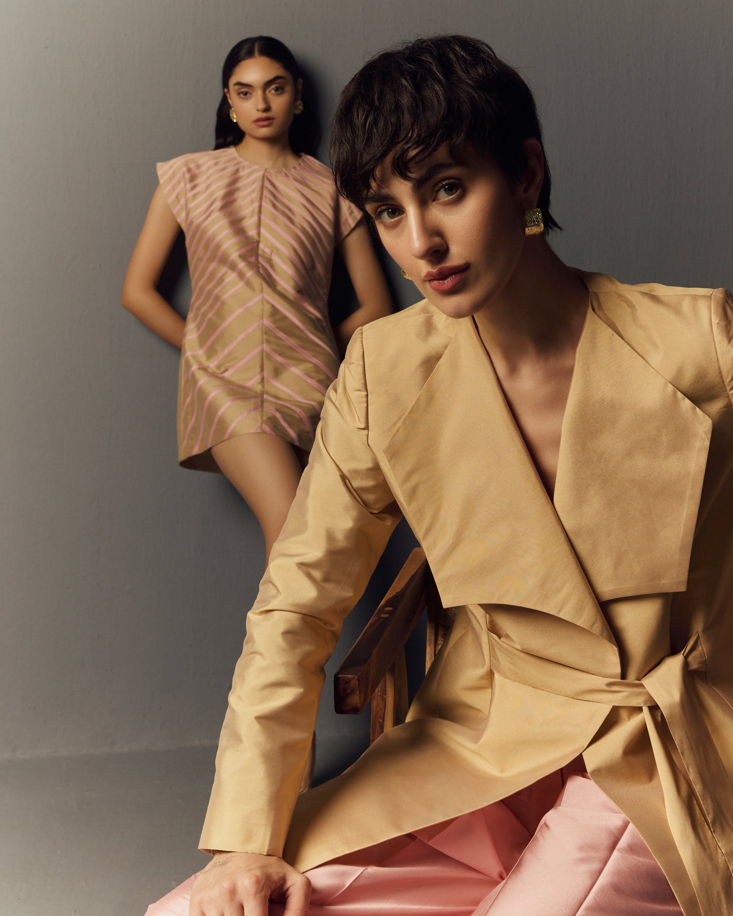 BEIGE WRAP SILK JACKET