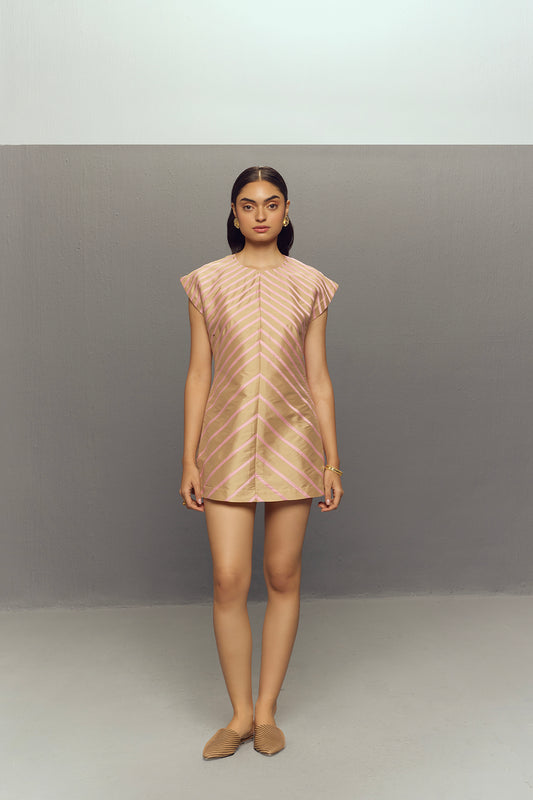BEIGE PINK RIPPLE DRESS