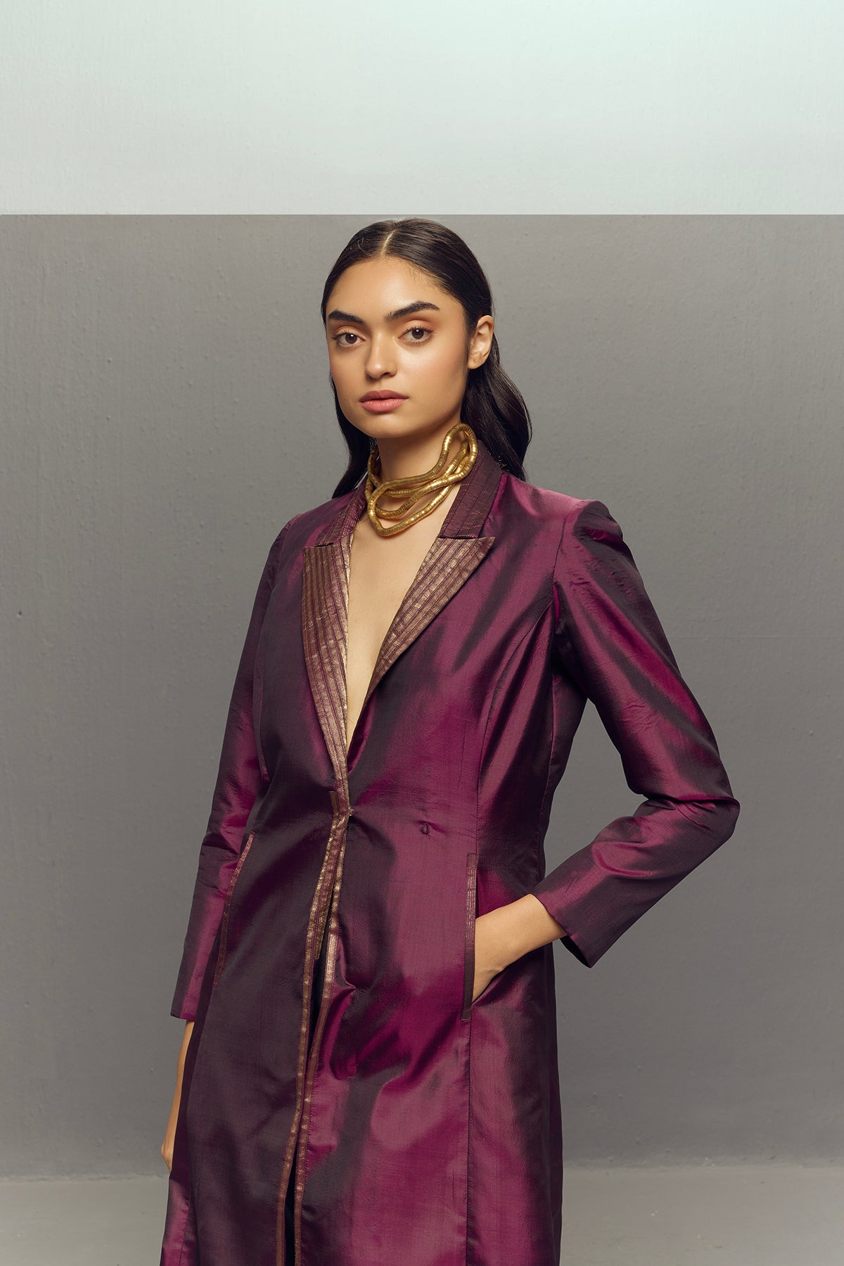 LAPEL LONG JACKET UPSAREE