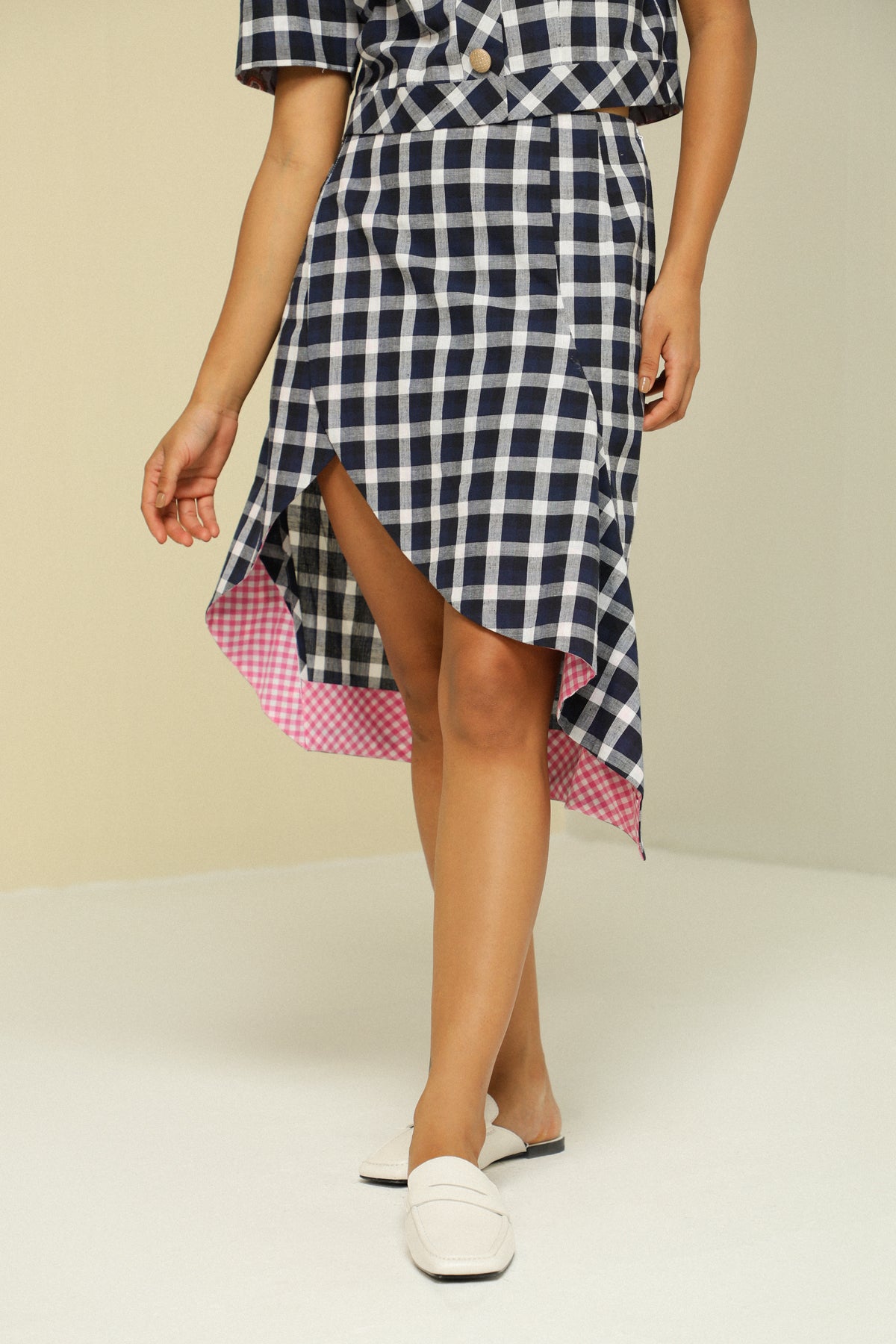 BLUE & WHITE CHECK SKIRT