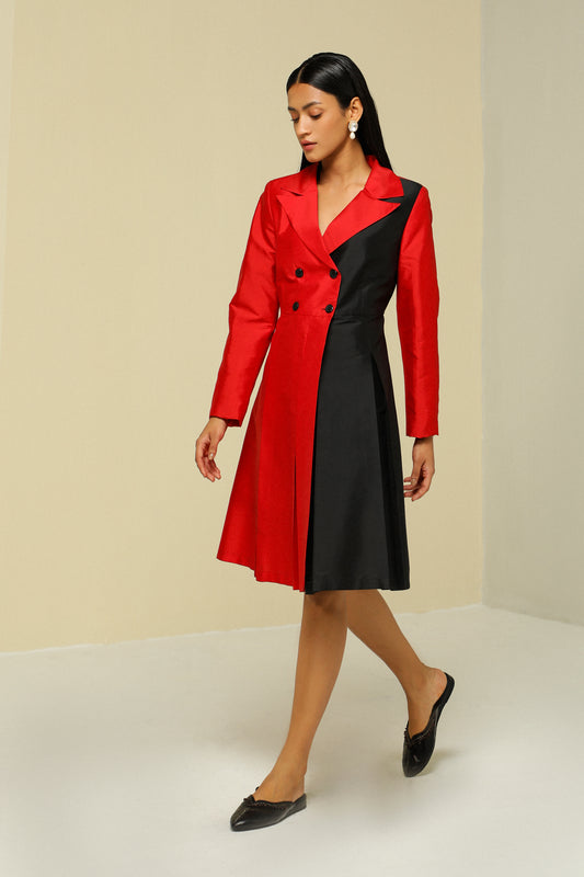 RED AND BLACK OVERLAP JACKET DRESS