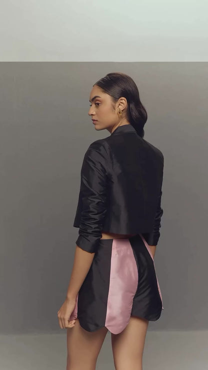 BLACK & PINK CROP JACKET