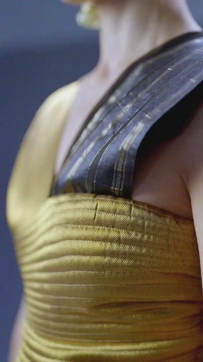 BLACK RIPPLE SAREE SET( 2pc- corset ,stitched saree)