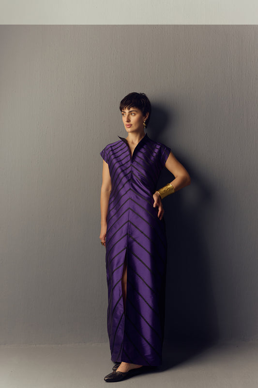 PURPLE LONG RIPPLE DRESS