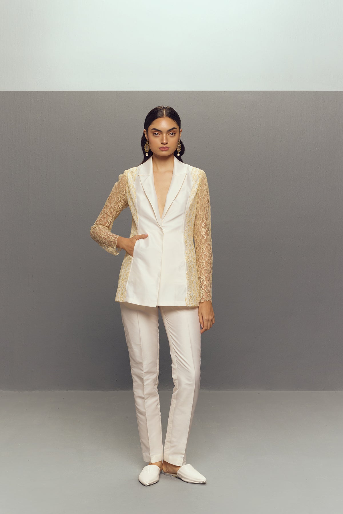 WHITE CHANTILLY LACE SUIT