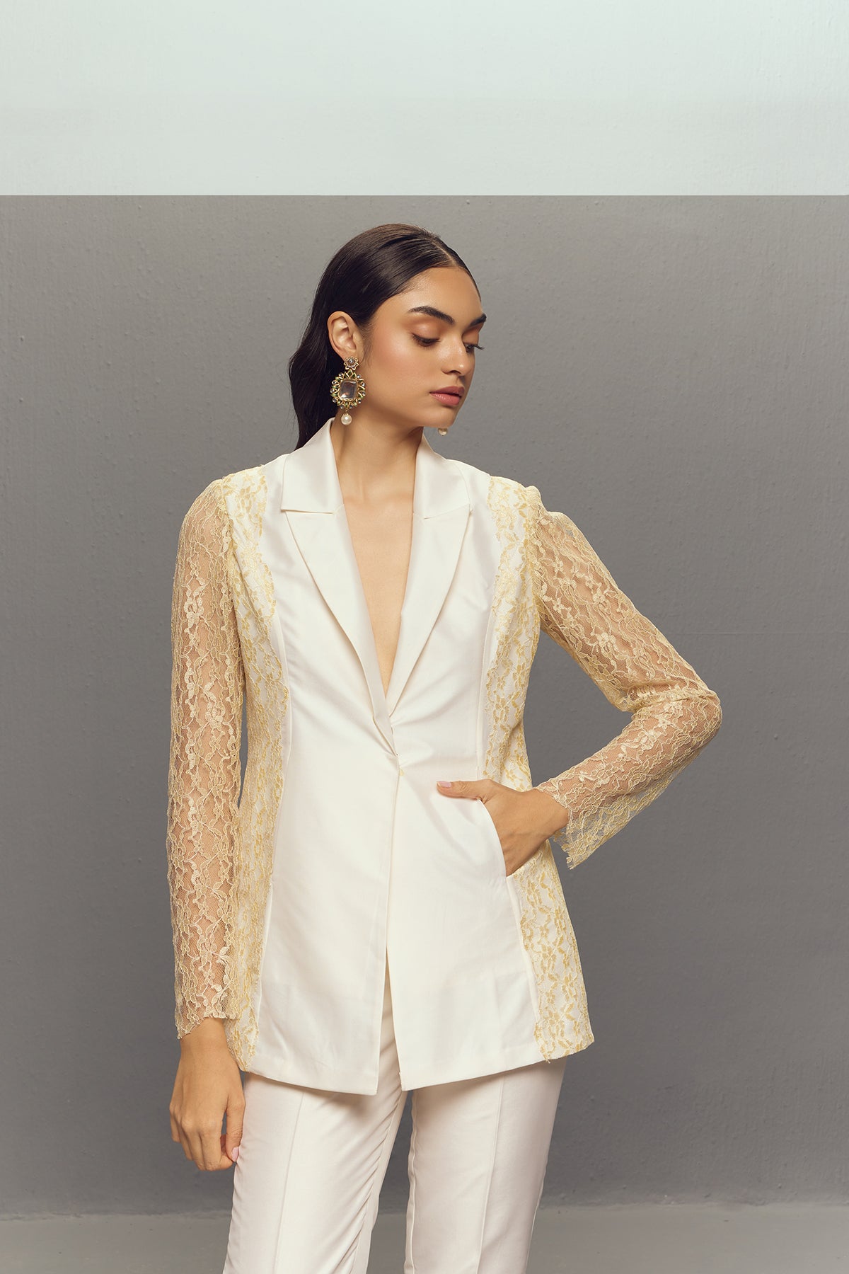 WHITE CHANTILLY LACE SUIT