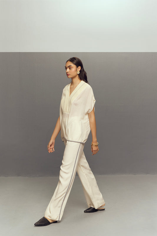 WHITE CREPE LINEN PANTS