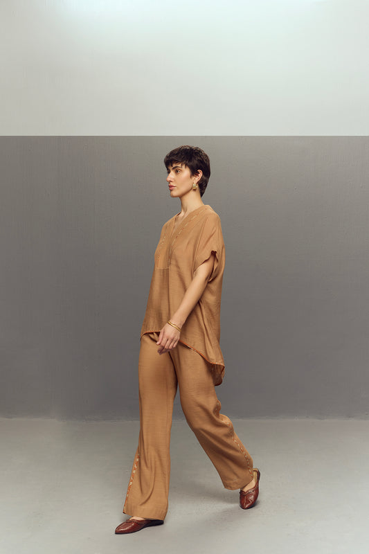 BEIGE CREPE LINEN PANTS