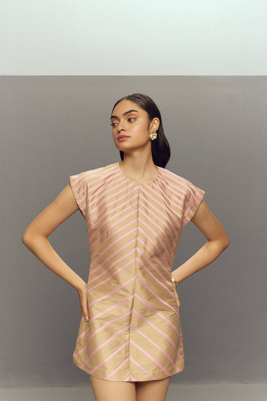 BEIGE PINK RIPPLE DRESS